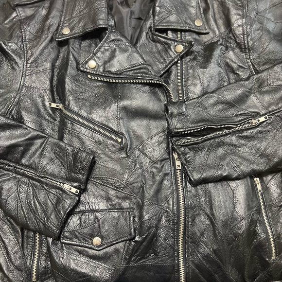 Flight Path Black Vintage 90’s Leather Jacket Deadstock Moto Biker Patchwork-XL - Picture 8 of 11